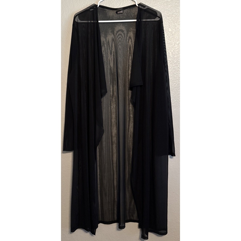 Sheer Black Mesh Duster Cardigan Open Front Draped 1X Whimsygoth Witchy